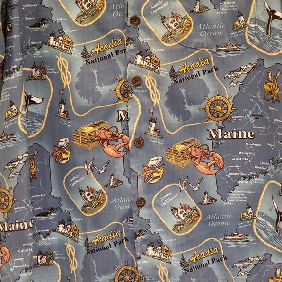 David Carey Originals Button Up Graphic Print State Shirt Maine Men's XL - Picture 3 of 12